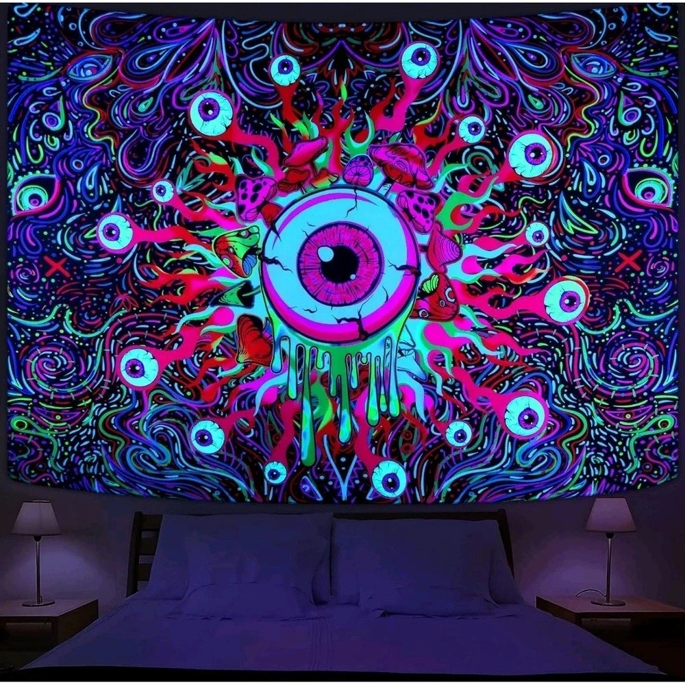 Blacklight Magical Eye Eyeballs Tapestry UV Reactive Abstract 51